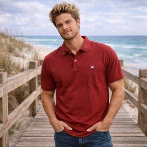 Southern Tide Skipjack Polo Mens Size Large Maroon Red Fish Summer Polo Shirt